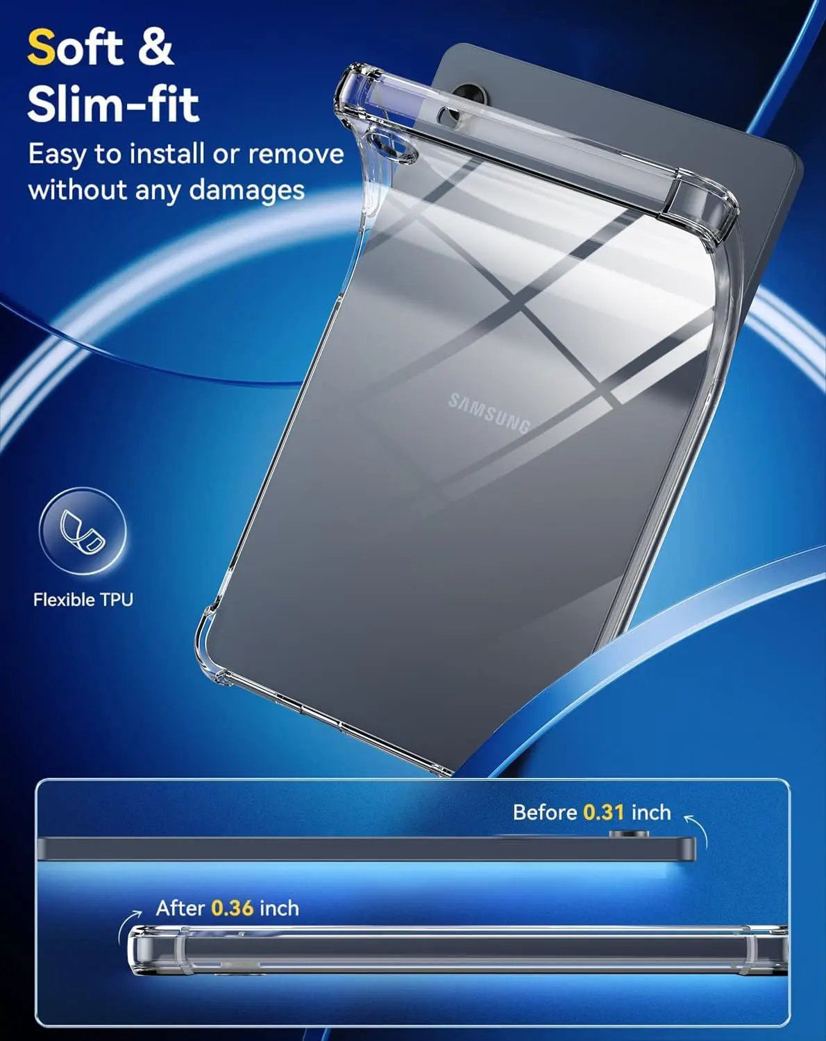 Funda para Samsung Galaxy Tab A9+ A9 Plus 11 pulgadas Funda de silicona TPU flexible Parachoques con esquinas reforzadas Protección transparente