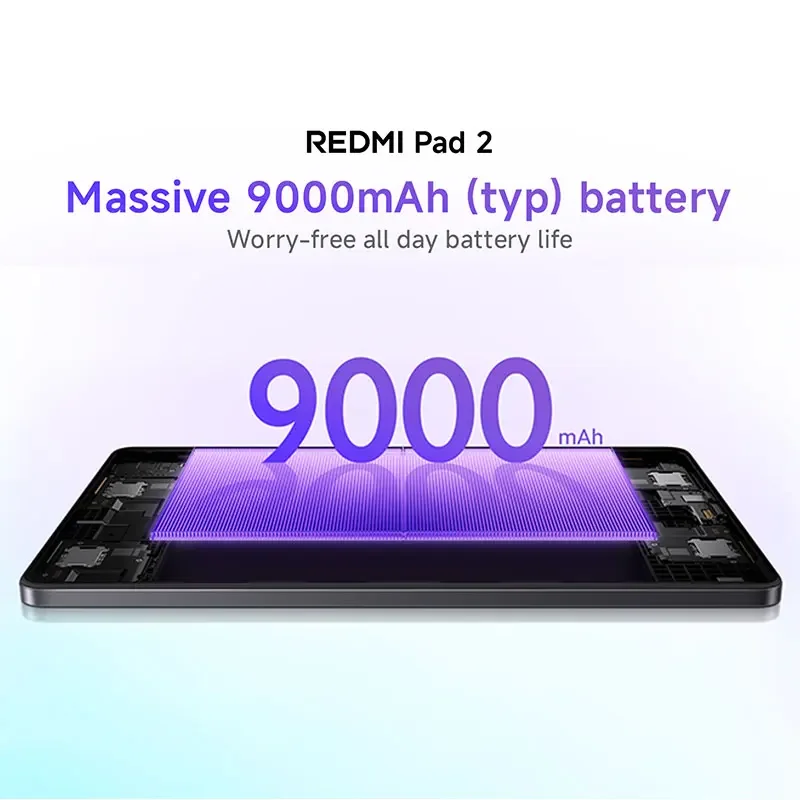 Глобальная версия Xiaomi Redmi Pad 2 Аккумулятор 9000 мАч MTK Helio G100-Ultra 11-дюймовый дисплей Быстрая зарядка Планшет 90 Гц 8 МП HD-камера