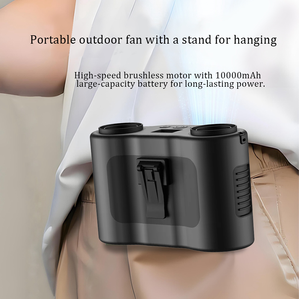 Draagbare tailleclipventilator Draagbare mini USB oplaadbare hangende ventilator voor buitenwerken Dubbele luchtuitlaat Tailleventilator 20000mAh