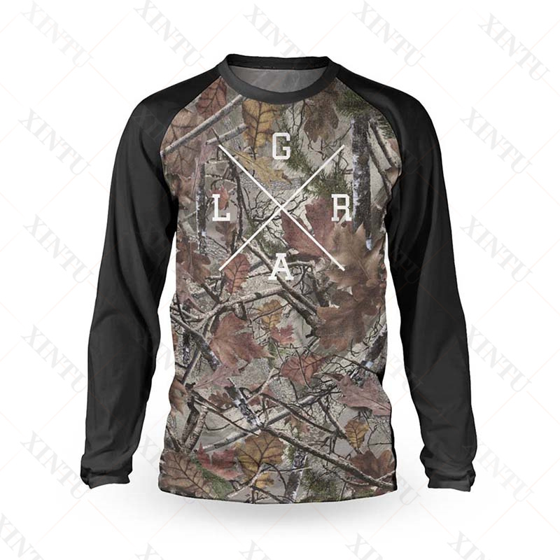 男性用のルーズで通気性のあるTシャツ,男性用のカモフラージュパターン,長袖,マウンテンバイク用,BMXとdh