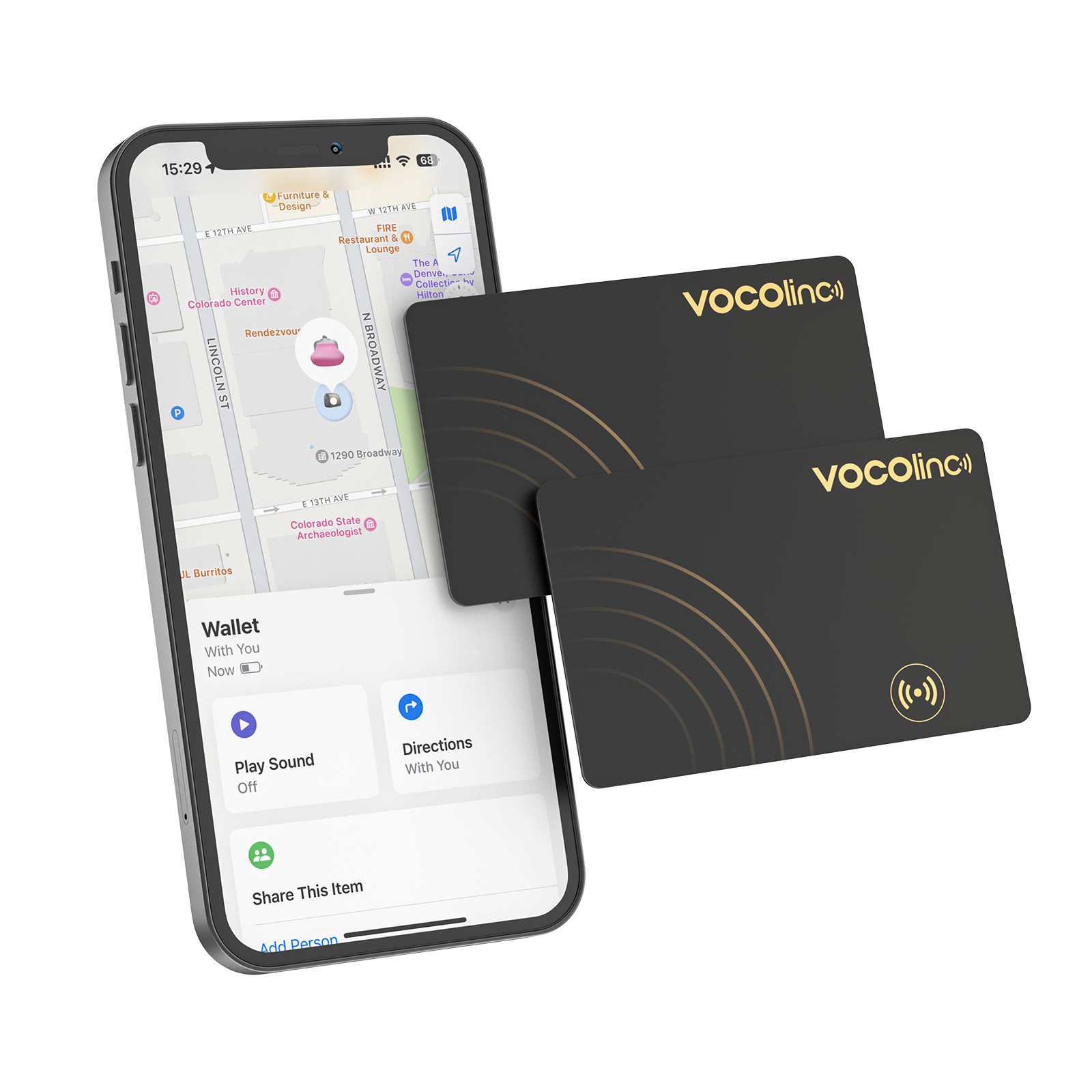 2Pcs VOCOlinc Wallet Tracker Card, GPS Locator Smart Tag, Find My (IOS Only), Key Finder Bluetooth Tracker, No Charging Required