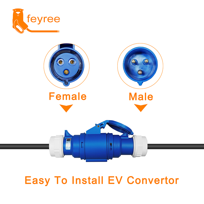 Feyree-cargador EV CEE hembra, adaptador de 3 pines, conexión impermeable, enchufe de montaje en pared, 32A, 1 fase, 7KW, cargador portátil