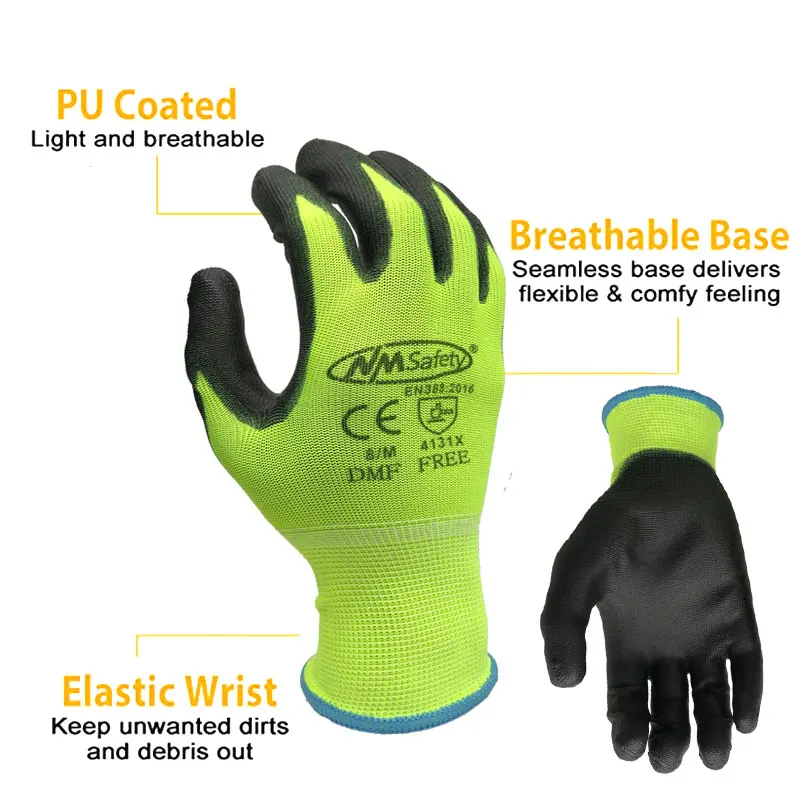 NMSafety Mechanic Work Glove With PU Rubber Palm Coated,General Purpose Gloves,12 Pairs, EN388 4131X