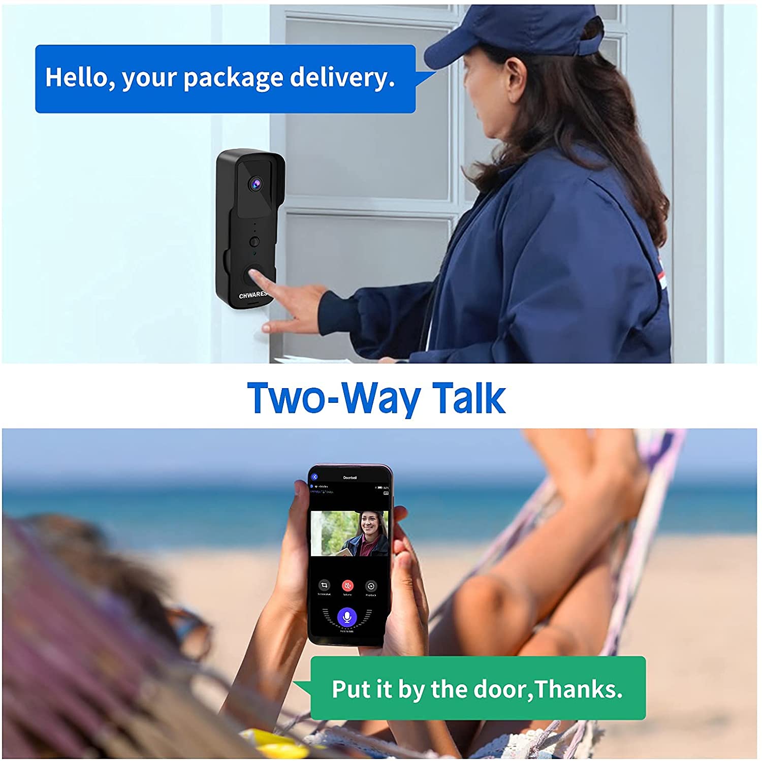 Беспроводной дверной звонок с Wi-Fi, 1080P, с ИК-датчиком движения