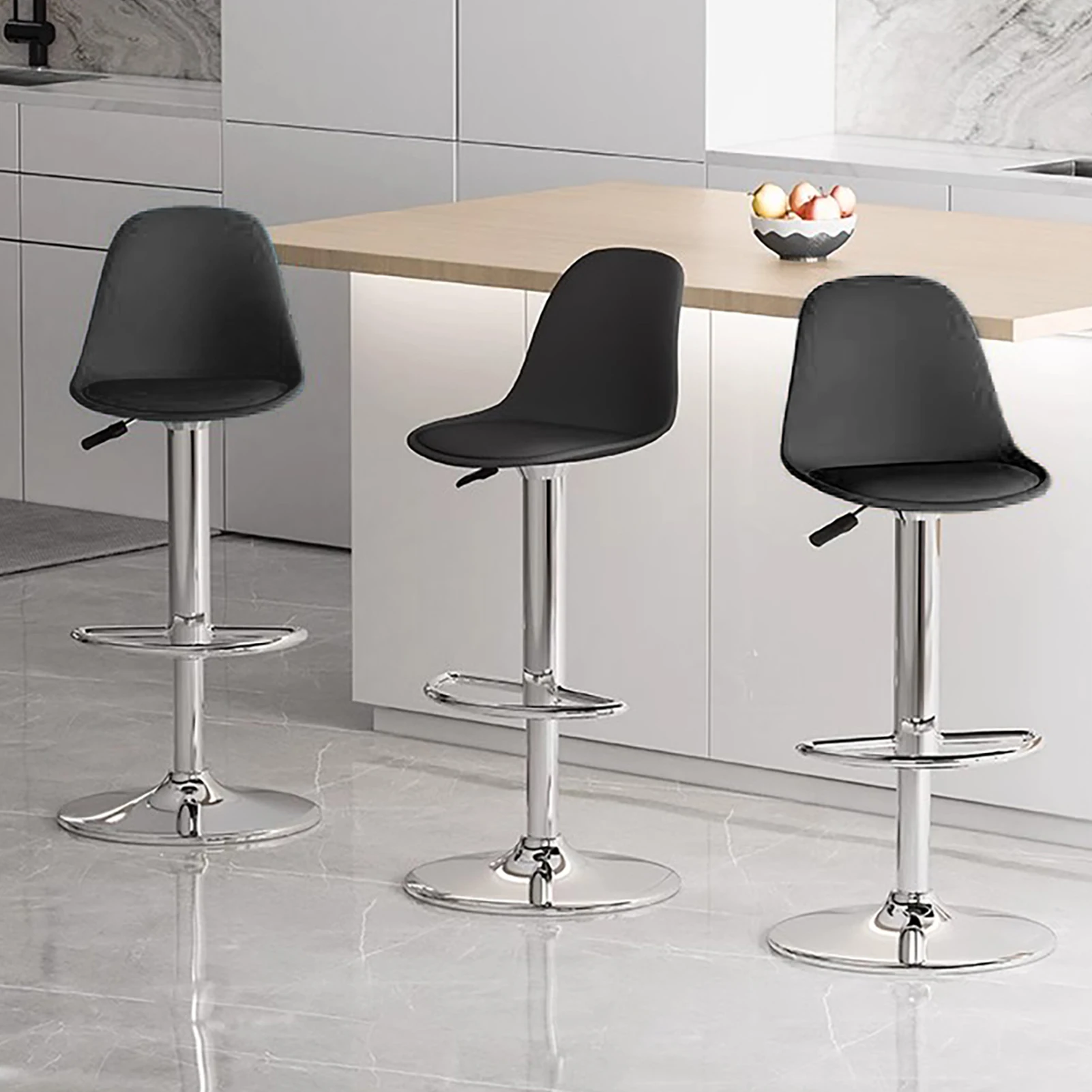 Bar Stools Set of 2, Faux Leather Counter Height Barstools with Back & Footrest, Height Adjustable Swivel Bar Chairs, Modern