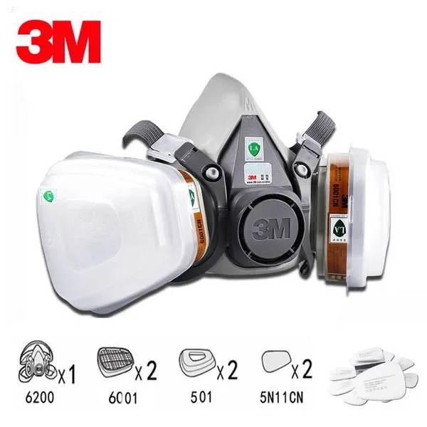 3M 6200 หน้ากากแก๊สสําหรับสีสเปรย์ตกแต่งเคมีหน้ากากป้องกันฝุ่นป้องกันสารพิษ Steam FILTER Respirator Reusable Half Mask