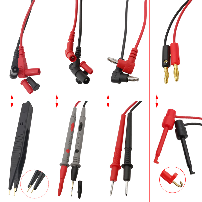 Cables de prueba universales para multímetro, conector de clavija de plátano de 4mm a pinzas de cocodrilo/enchufe de plátano/clip de pinzas/punta de sonda de prueba de cable