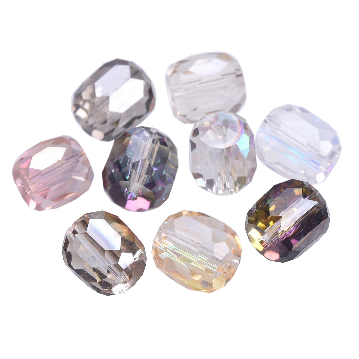 10 Uds. Cuentas sueltas de cristal facetadas con forma de cilindro redondo chapado brillante de 8mm y 10mm para fabricación de joyas