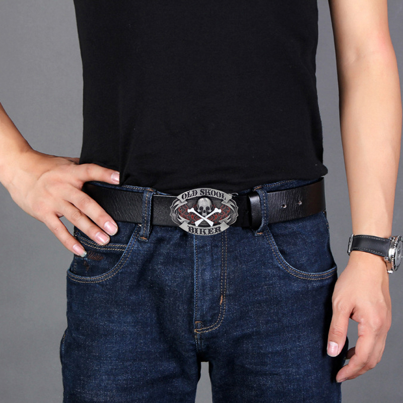 Cheapify ドロップシッピングオーバルクールウエスタンカウボーイパンクウィングバイカーロデオクロススカルファイアベルトバックル男性用