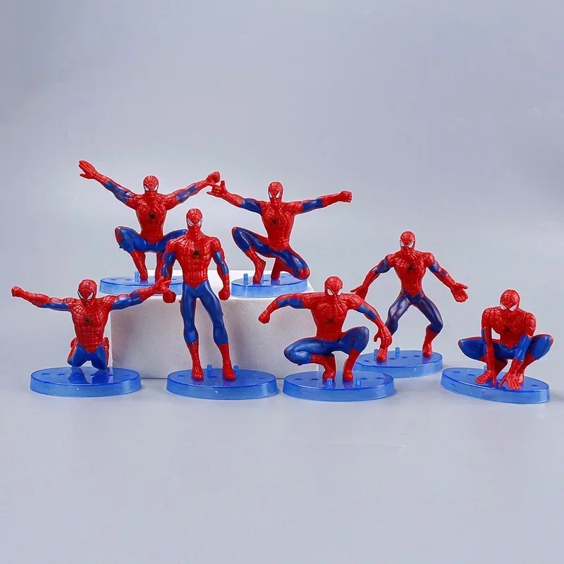 7 ピース/セットディズニースパイダーマンアクションフィギュアモデルおもちゃアニメアベンジャーズスパイダーマンコレクションケーキ装飾おもちゃ子供のためのギフト 8-10 センチメートル