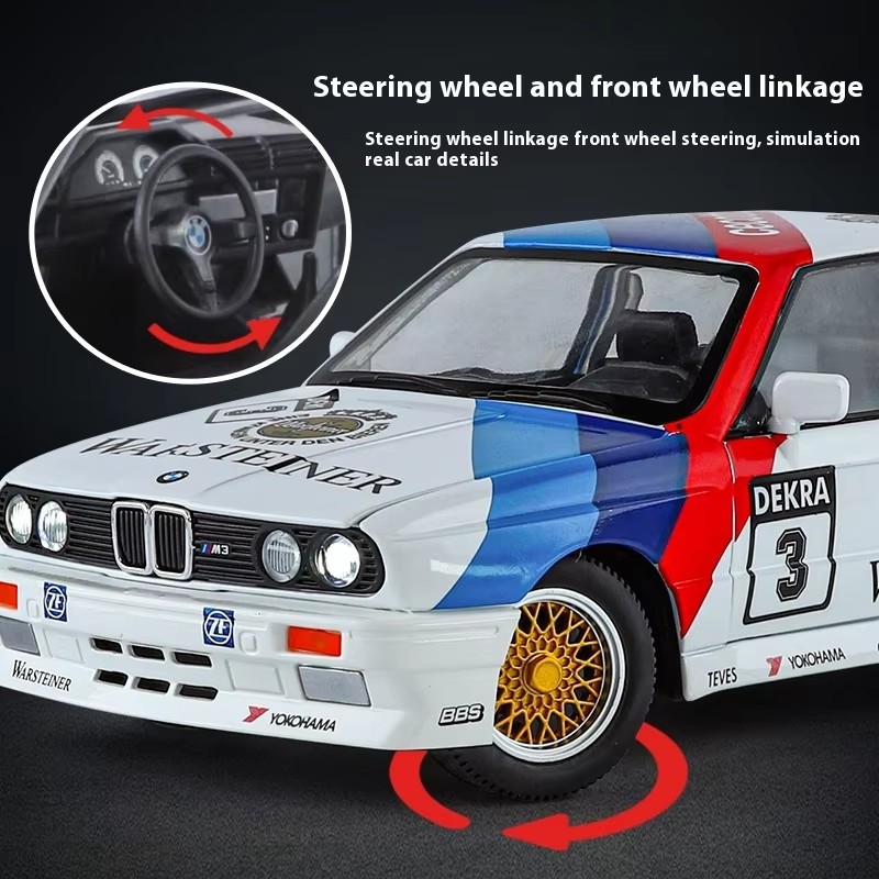 1:24 BMW M3 E30 1987 DTM Alloy Car Model Sound and Light Pull Back Children's Toy Collectibles Birthday gift