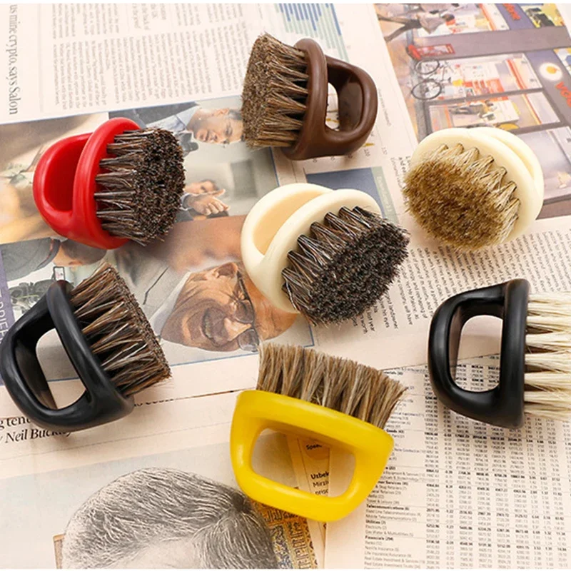 Pro ช่างทําผมแปรงฝุ่น Anti Static Boar Bristle แหวนหวีเครา Salon ผมกวาดแปรงโกนหนวดใบหน้าผู้ชายหนวดแปรง
