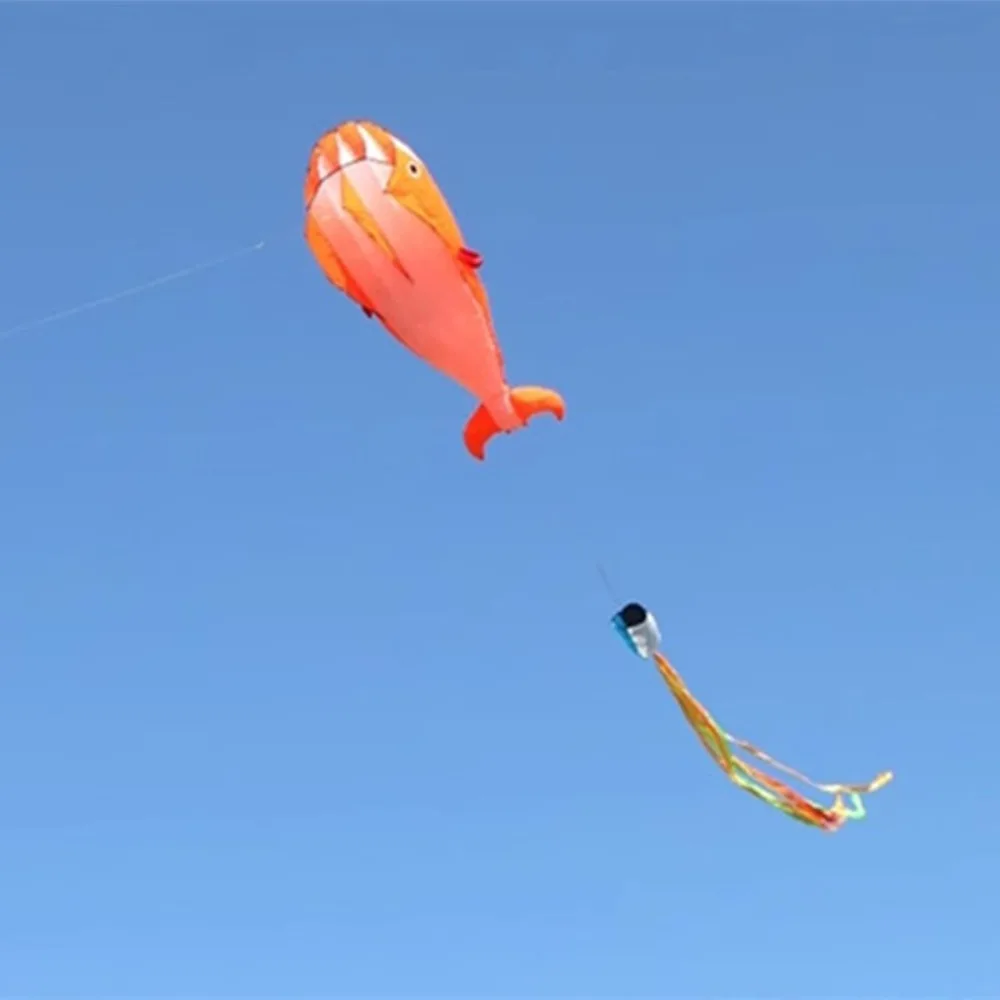 2.2m Large Whale/Dolphin Kite Good Flying Single Line Soft Kite Long Tail 100 Meter Kite Line Plastic Flying Toy