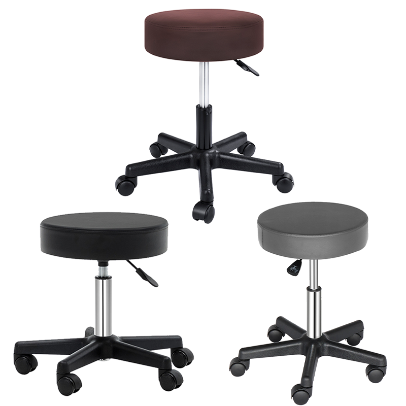 Sgabello rotondo con rotelle Sgabello girevole regolabile in altezza con 5 ruote Sgabello con sedile da 35 cm di diametro per bar, salone, ufficio, lavori domestici
