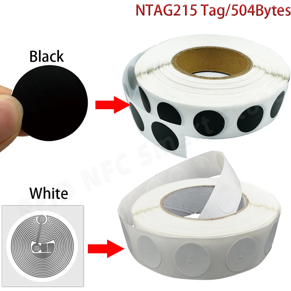 Etiqueta NFC negra, protocolo de pegatinas NFC iso14443a13,56mhz NT/AG 215, etiqueta Universal RFID y todos los teléfonos NFC en blanco y negro