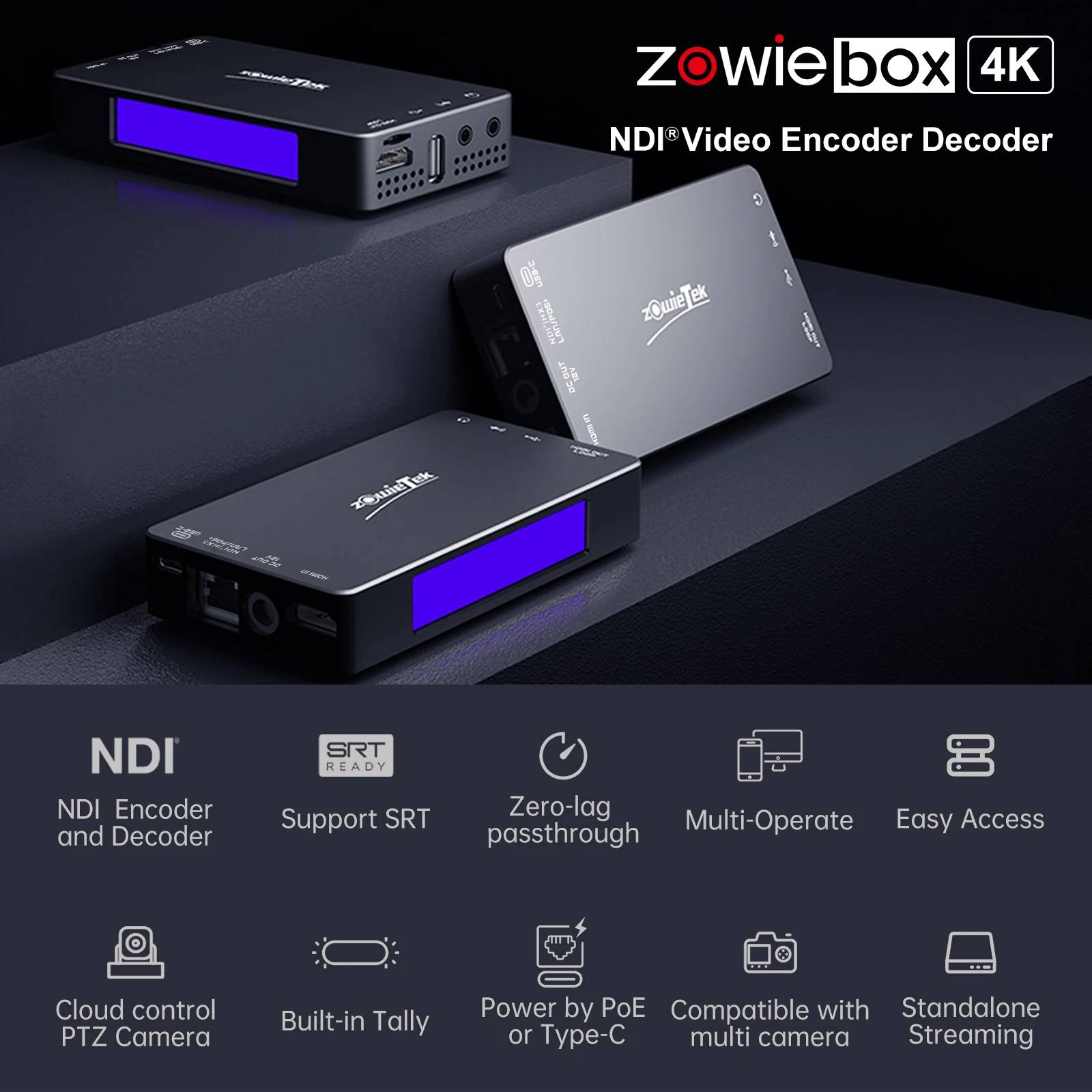 Кодер/декодер видео Zowietek 4K HDMI для прямой трансляции, вход/выход UVC, NDI | Конвертер/плеер HX3, захват видео, SRT/RTMP(S)/RTSP
