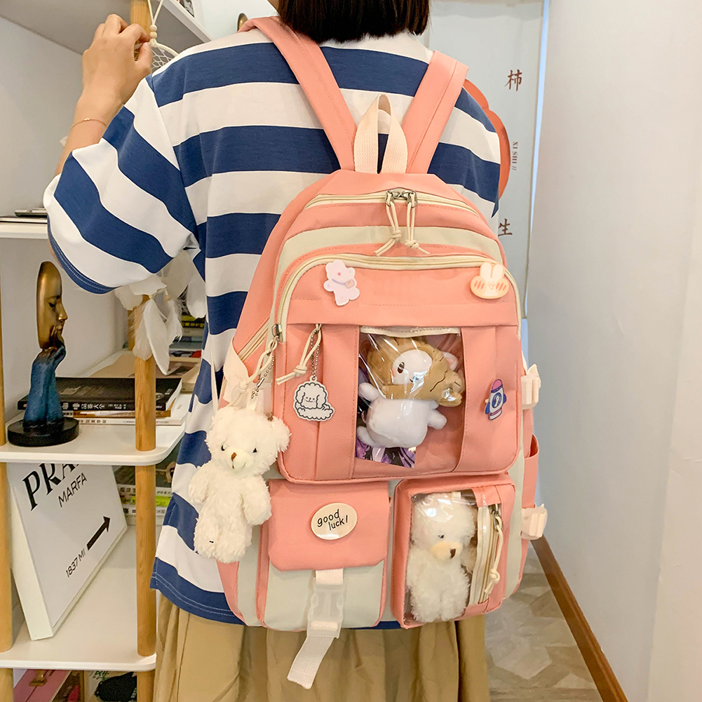 5ชิ้นเซ็ต tas ransel anak perempuan คาวาอี้สำหรับนักเรียนกระเป๋านักเรียนเด็กสาววัยรุ่นกระเป๋าหนังสือกระเป๋าใส่ดินสอกระเป๋าเป้สะพายหลังสำหรับเดินทางของผู้หญิง
