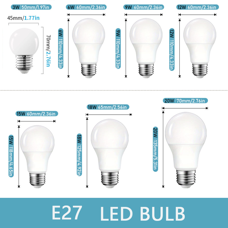 12PCS LED Bulb 110V 3W 6W 9W 12W 15W 18W 20W Indoor LED Lighting Bulbs E27 E26 E14 E12 Led lamp for home