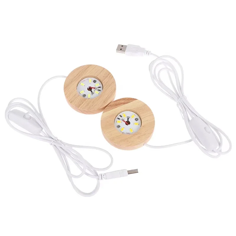 Luci decorative da tavolo in legno Base luminosa Luce notturna Display USB a LED in legno Espositore Portalampada Lampada Ornamento artistico