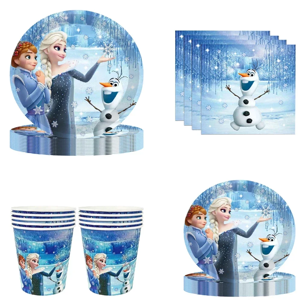 Disney Frozen-vajilla desechable de papel para fiesta de feliz cumpleaños, serie para 10 invitados, baby shower, recuerdo de niña, evento, decoración de fiesta