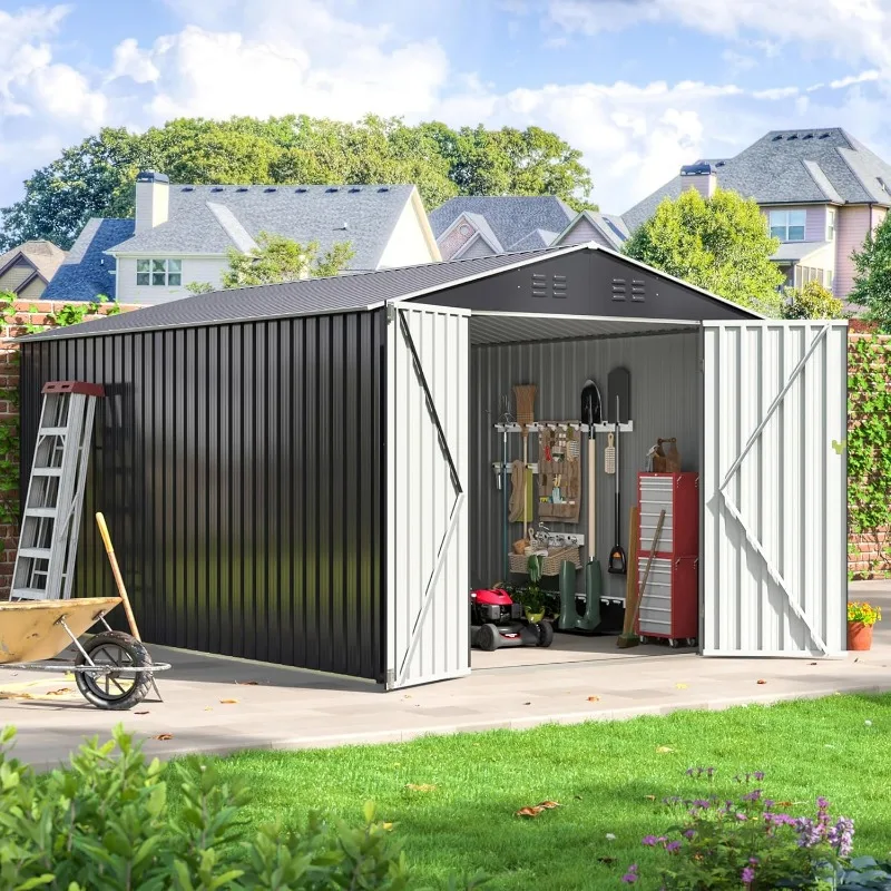 8 x 12 FT Outdoor Storage Shed, Metal Garden Shed with with Updated Frame Structure, Tool Sheds for Backyard Garden Patio