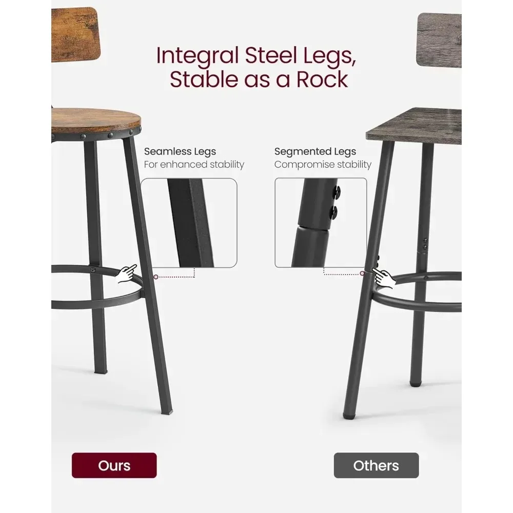 Bar Stools Set of 2, Bar Height Barstools with Back, 28.7 Inches Counter Stools Bar Chairs with Backrest, Steel Frame,