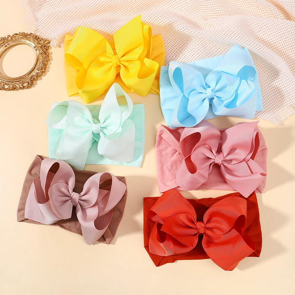 1PC ขนาดใหญ่ริบบิ้นโบว์สําหรับเด็กทารกไนลอนกว้าง Turban ทารกแรกเกิด Bow Headwrap ของขวัญ Super Soft Babe อุปกรณ์เสริมผม