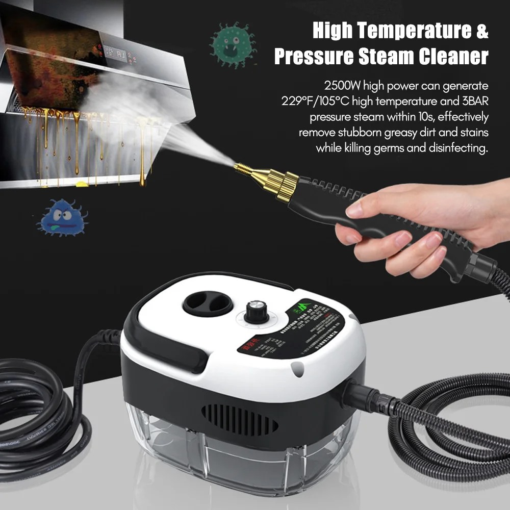 2500W Portable Handheld Steam Cleaner High Temperature Pressurized Steam Cleaning Machine with Brush Heads for Kitchen Furniture