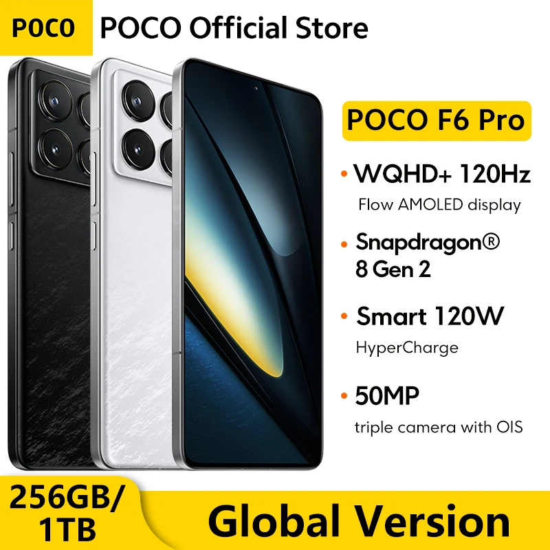 POCO F6 Pro Versión Global Snapdragon ®   Smartphone 8 Gen 2 120W HyperCharge 50MP triple cámara WQHD+ 120Hz Pantalla AMOLED de flujo