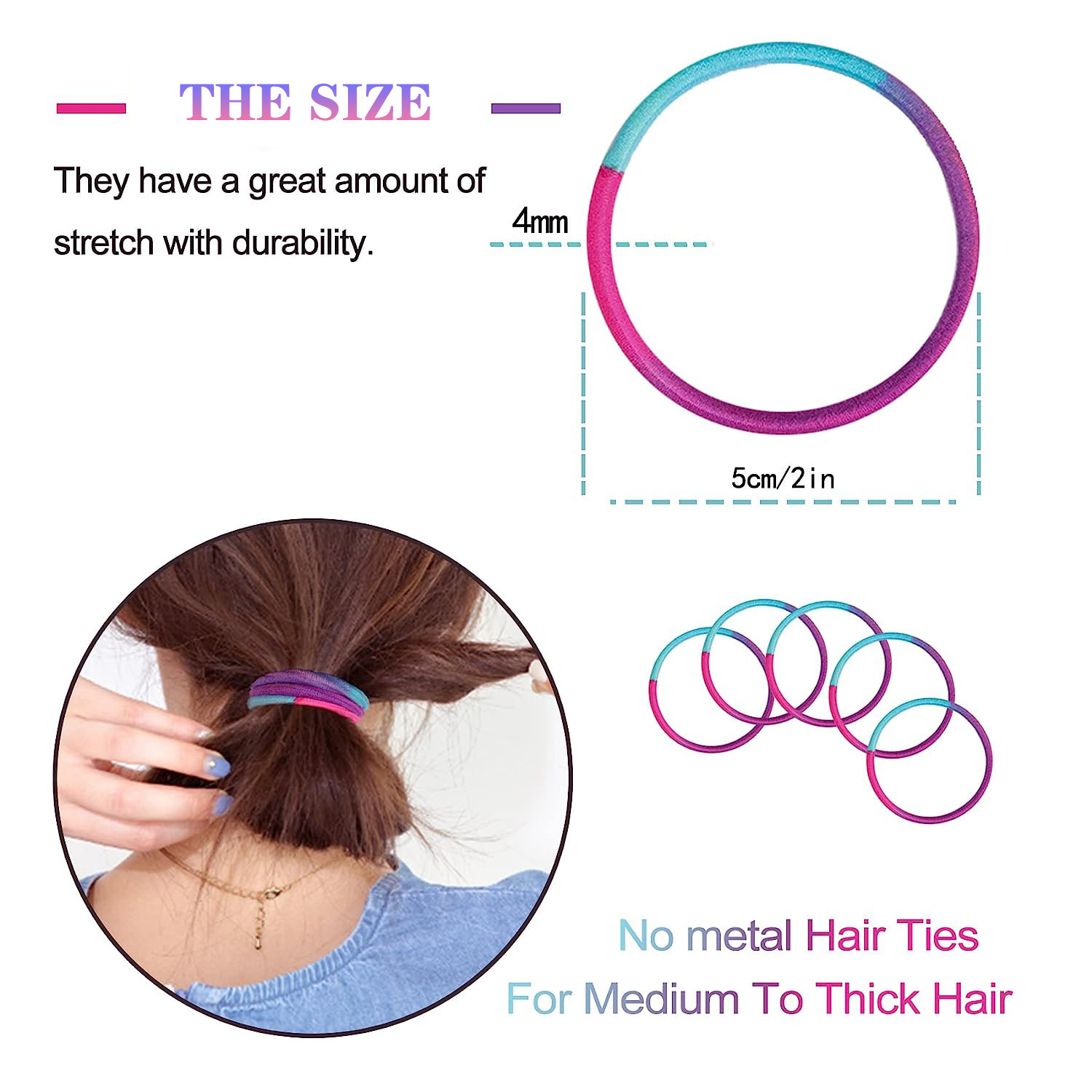 10/50개 4mm 믹스 컬러 블랙 손상 없는 고무줄 머리끈 밴드 포니테일 홀더 남녀 공용 대량