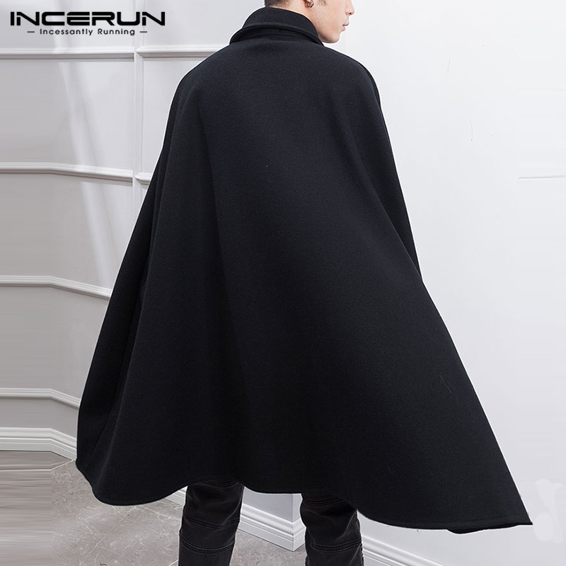 INCERUN Mode Männer Mantel Mäntel Revers Einfarbig Eine Taste Cape Graben Streetwear 2023 Casual Männlichen Mäntel Poncho S-5XL
