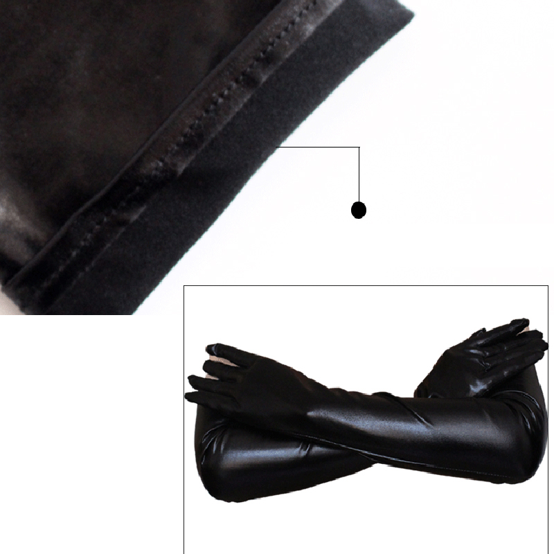 Long gloves in leather optics One Size Black - Black