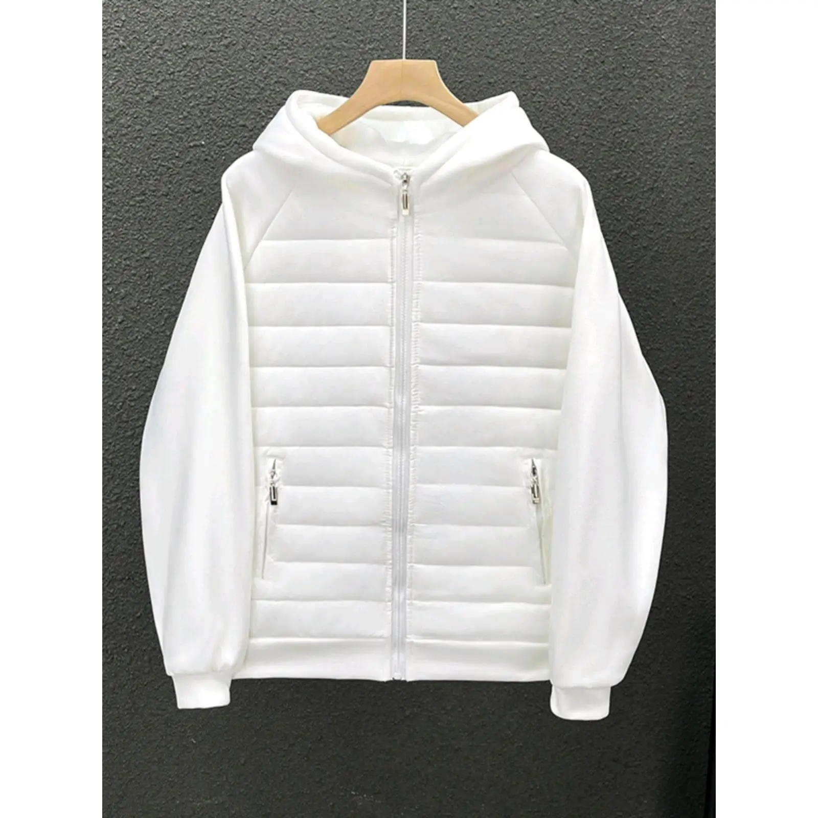 Moda com capuz cor sólida casaco de algodão jaqueta cinza preto branco solto ajuste versátil casual único estilo casal jaqueta para homem