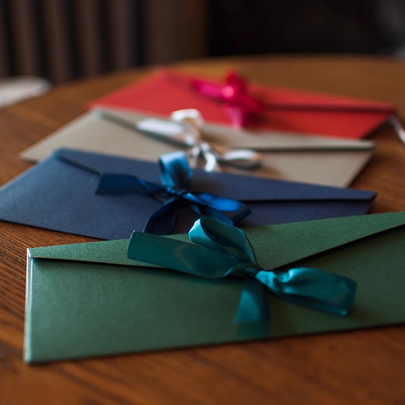 5 個のカラフルなリボン封筒かわいいちょう結びレターパッドカバーウェディングパーティー招待状カード封筒学校事務用品