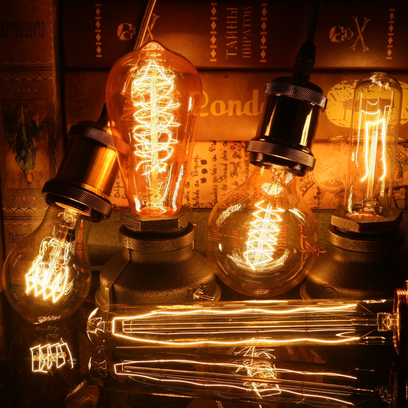 Retro Edison หลอดไฟ E27 220V 40W หลอดไฟ A60 ST58 ST64 T10 T45 T185 G80 G95 Filament Vintage Ampoule หลอดไส้เกลียวโคมไฟ