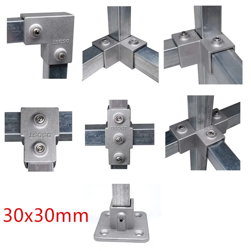 OD 30x30mm Square Tube Connection Piece  Aluminum Alloy Elbow Three-way Square Pipe Fixed Joint Storage Rack Rack