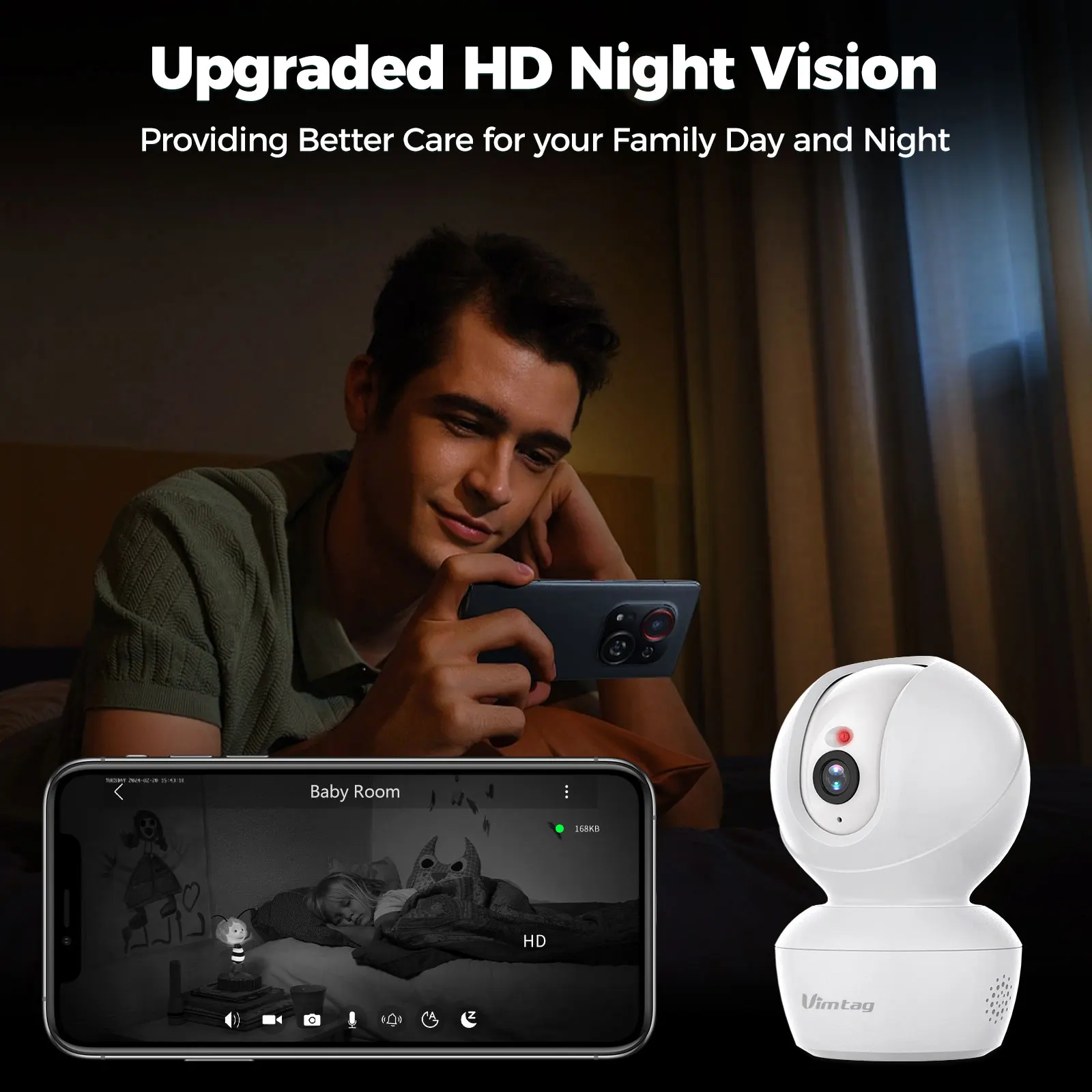 VIMTAG 2.5K Security Camera Indoor CCTV Camera WIFI 360° Auto Track IR Night Vision Human Detect Surveillance IP Camera for Home