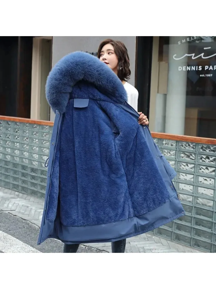 Winterjacke 2025, neue Damen-Parka, Kleidung, langer Mantel, Wollfutter, mit Kapuze, Pelzkragen, dick, warm, Schneekleidung, Mode