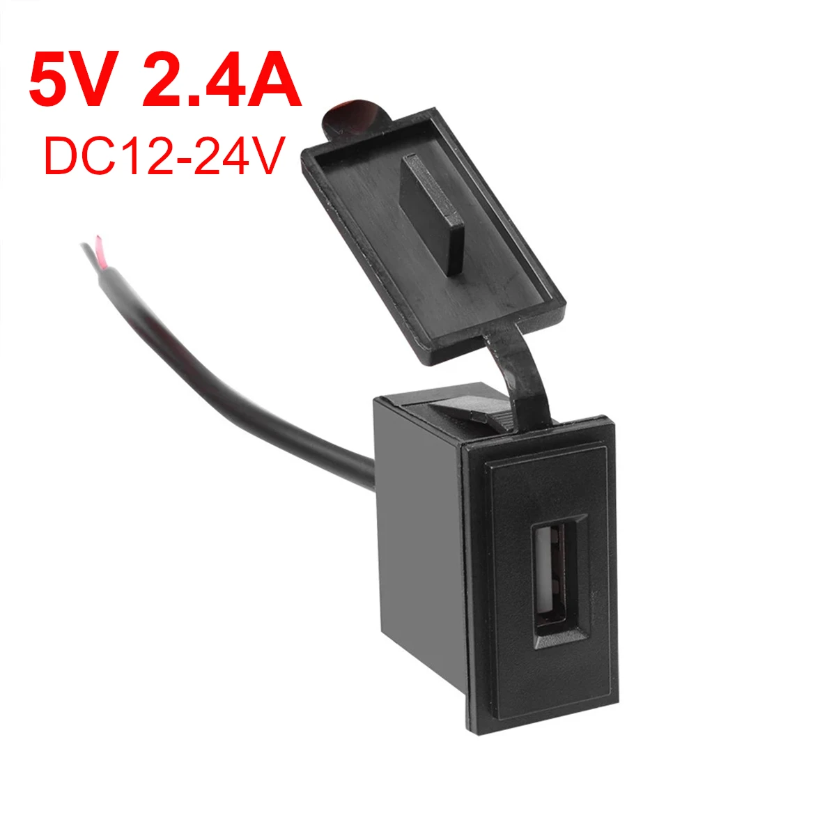Cargador de coche USB individual de 12V/24V, adaptador de corriente de 5V 2.4A, forma cuadrada, resistente al agua para motocicleta, RV, barco