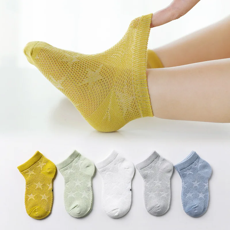 5 Paar 1 bis 12 Jahre Kindersocken 2025, Frühling, Sommer, Baby, Jungen, Mädchen, Baumwolle, Mesh, atmungsaktiv, dünn, weich, süße Socken, Kindersocken