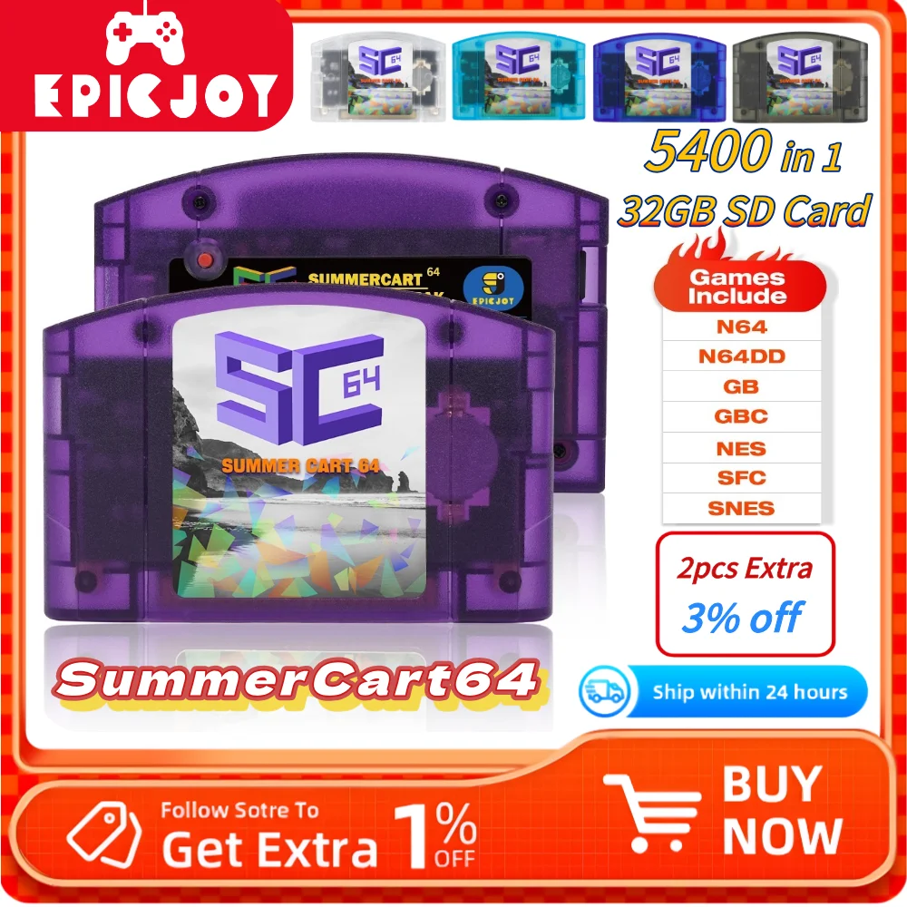 EPICJOY SummerCart 64 Scheda di gioco Open Source N64 per console di gioco Nintendo 64 Compatibilità scheda SD da 32 GB 18+ giochi e giochi 64DD