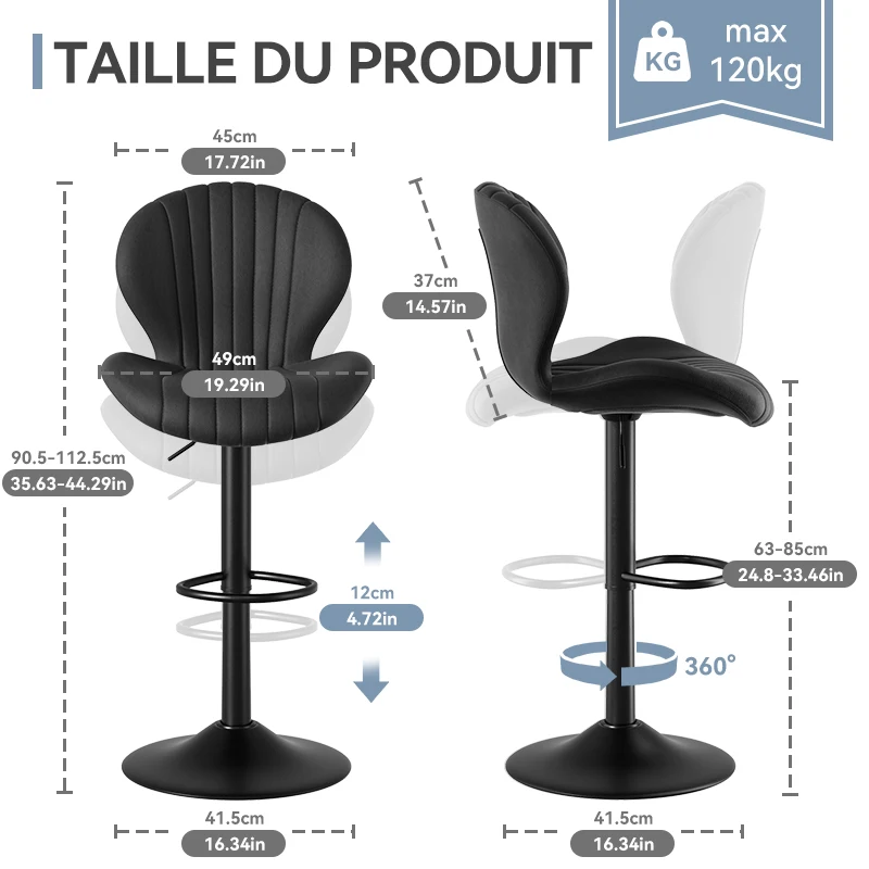 2 unids/set silla de bar giratoria moderna, 360 °   Taburete de bar de altura de mostrador ajustable, con respaldo sin pasamanos, adecuado para bar,