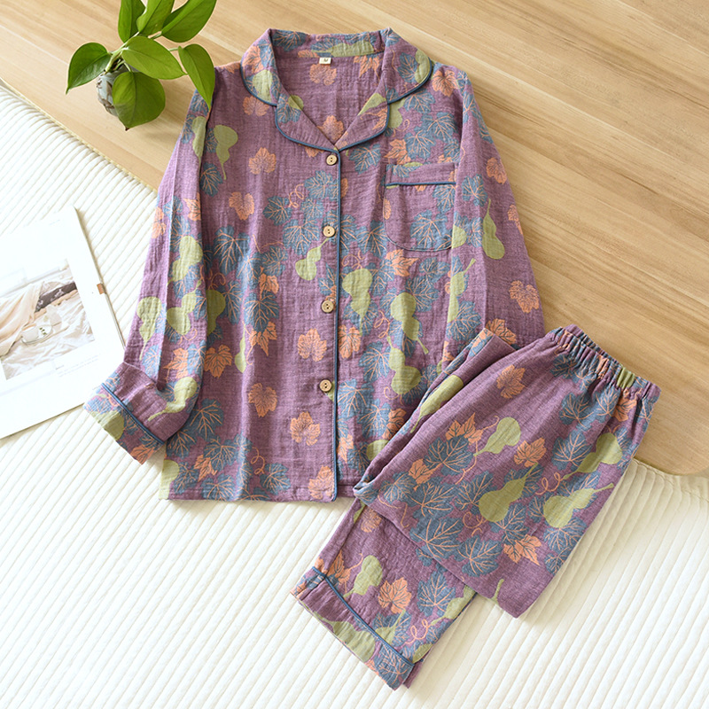 Conjunto de pijama japonés para mujer, 100% algodón, Vintage, pantalones de manga larga, conjunto de dos piezas para muebles del hogar, primavera y otoño