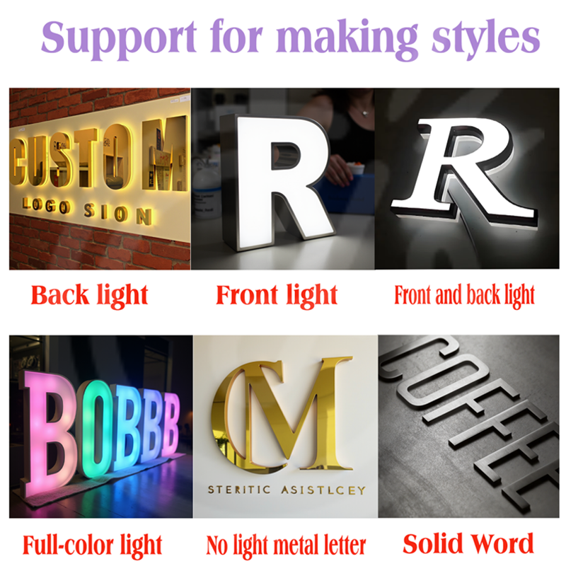 Custom 3D LED Backlit Illuminated Light Up Metal Letters Sign For Outdoor Business Storefront Waterproof Advertising Signage