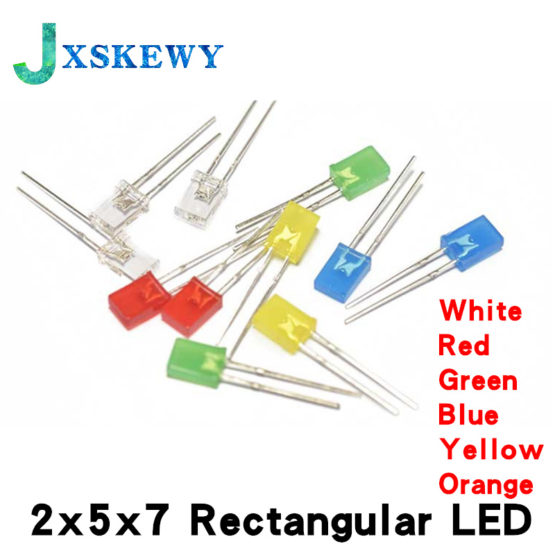 100 pz 2x5x7 lampada a diodi a emissione LED rettangolare bianco rosso verde blu giallo arancione colore diffuso quadrato indicatore fai da te