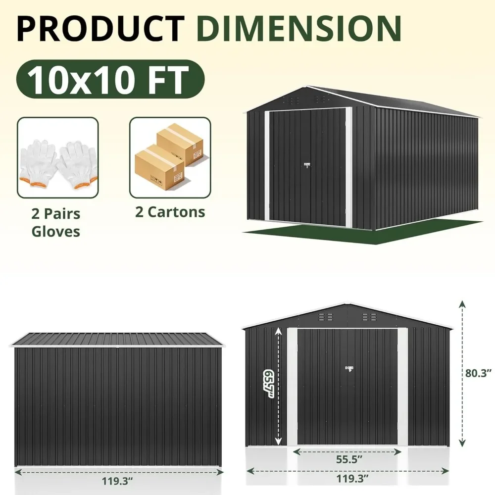 Garden Shed with Updated Frame Structure and Lockable Doors, Metal Tool Sheds for Backyard Garden Patio Lawn, Grey