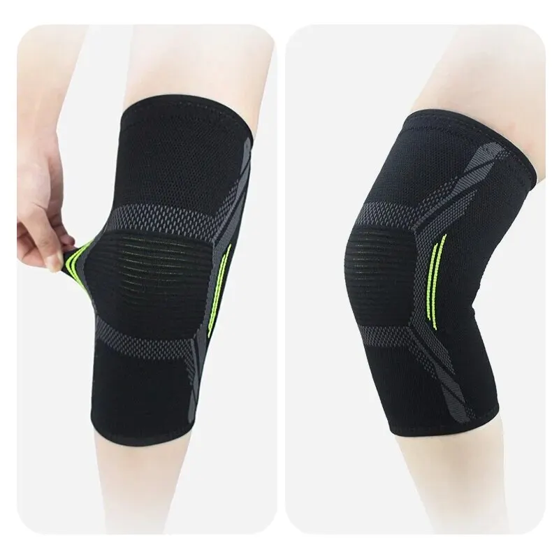 เดี่ยวถักไนลอนกีฬาเข่า Pad ขี่อุปกรณ์ป้องกันวิ่งบาสเกตบอลข้ามเชือกอุ่นเข่า Pad เท้าเย็นสีดํา