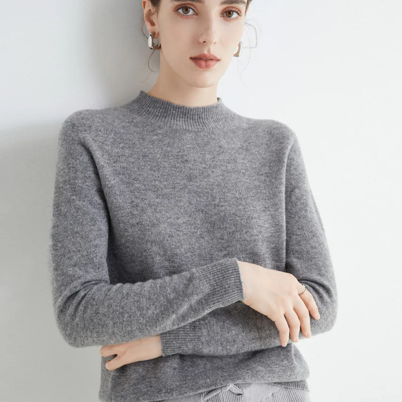 First-Line Ready-To-Wear Wollpullover Damen Loose Half Rollkragenpullover Frühling und Herbst Basic Style Simple Bottoming Top