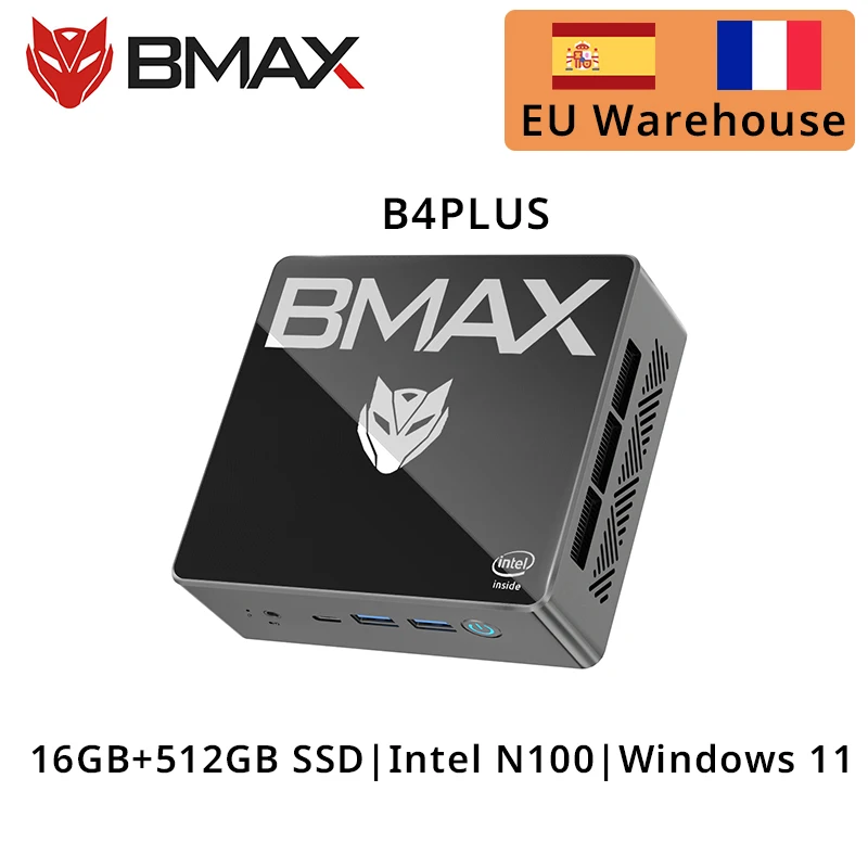 BMAX B4 Plus Mini PC Windows 11 PC Intel N100 16 GB DDR4 512 GB SSD 2 * HDMI 1 * Tipo-C Supporta grafica Intel UHD 4K a 60 Hz 750 MHz