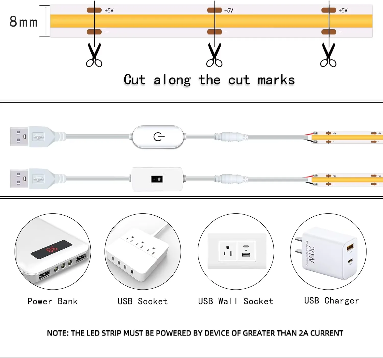 1 m-5 m USB COB LED Strip Licht 5 V 320 LEDs/m DIY TV Spiegel Backlight Flexibele Lint Tape Touch Sensor Dimbare Keuken Kamer Lamp